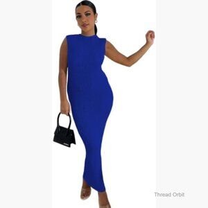 Sleeveless High Neck Ribbed Bodycon Maxi Dress Cocktail Party Formal